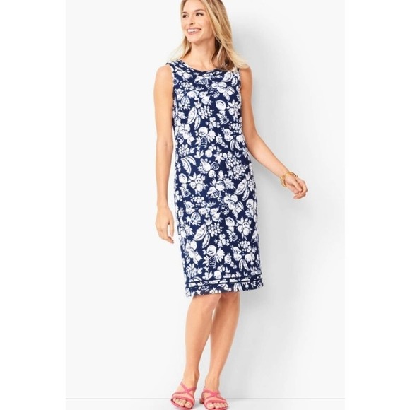Talbots Blue & White MIXED FRUIT TEXTURED SHIFT‎ DRESS 16 P 8 P petite New! - Picture 1 of 12